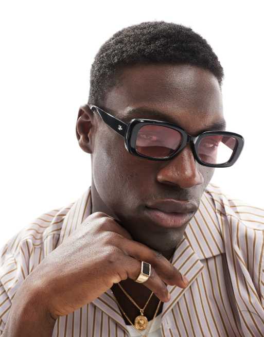 ONLY SONS chunky round sunglasses with pink lens in black