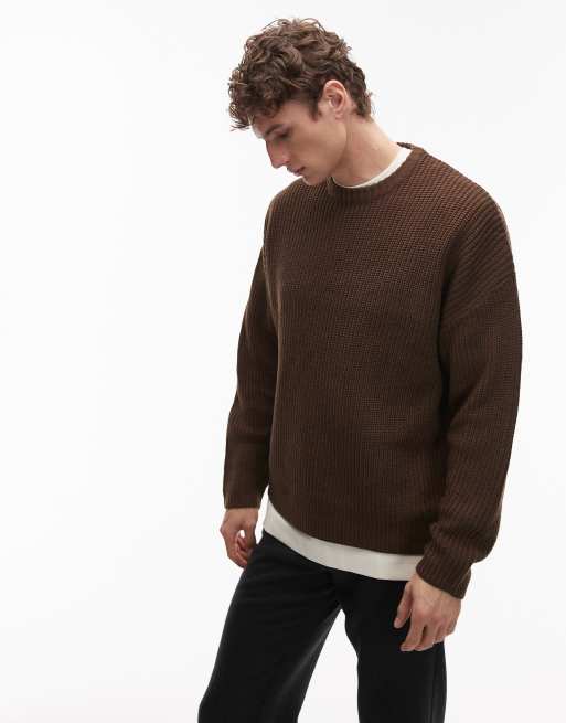 ONLY & SONS – Ciemnobrązowy sweter oversize z prążkowanej dzianiny o splocie angielskim, 5 z 5