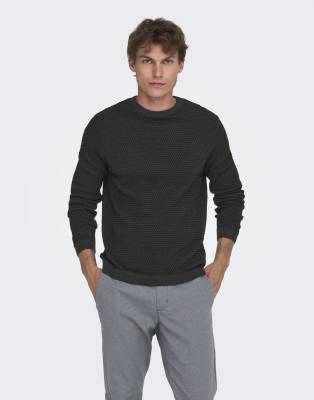 ONLY & SONS – Ciemnoszary dzianinowy sweter zakładany przez głowę