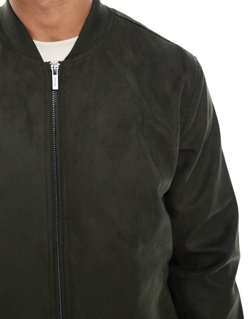 ONLY & SONS – Ciemnozielona kurtka bomberka z imitacji zamszu, 4 z 5