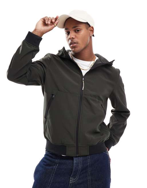 Only & Sons – Ciemnozielona zapinana na zamek kurtka bomberka typu softshell z kapturem