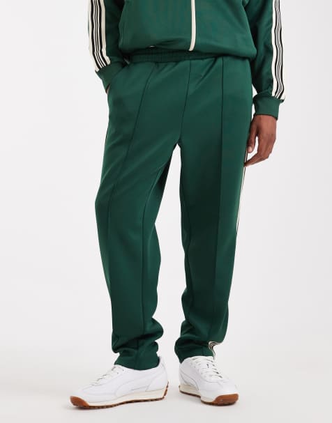 ONLY & SONS front seam trackpant co-ord with side stripe in dark green