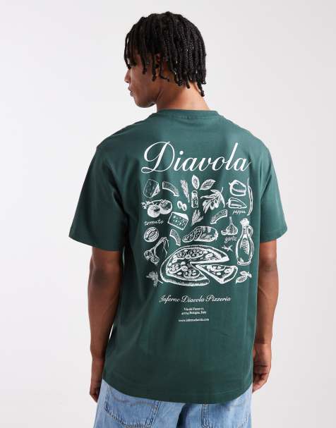 ONLY & SONS – Ciemnozielony luźny T-shirt nadrukiem z motywem „Diavolo“ na plecach - view 1