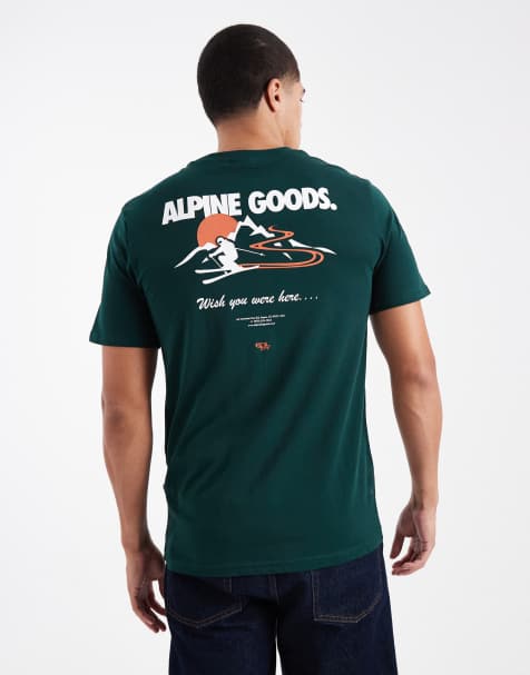 ONLY & SONS – Ciemnozielony T-shirt oversize z nadrukiem „Alpine“ na plecach - view 1