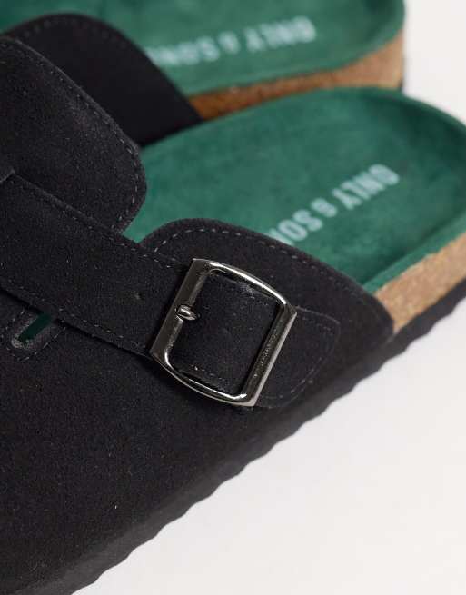 ONLY & SONS – Clogs aus Wildlederimitat in Schwarz mit Schnalle, 3 von 4