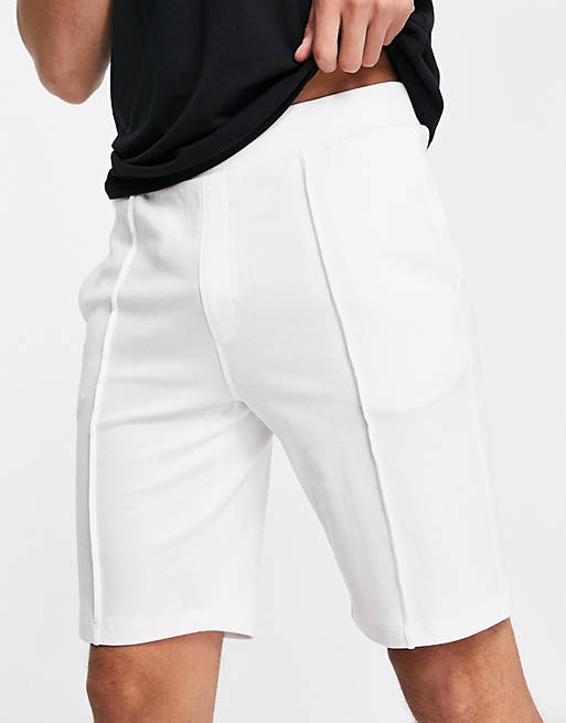Only & Sons co-ord herringbone texture sweat shorts in white
