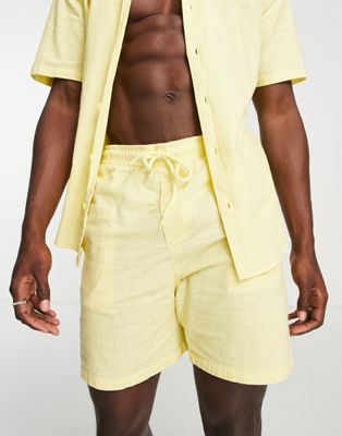 Only & Sons co-ord linen shorts in lemon