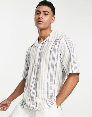 Only & Sons co-ord revere half placket shirt in navy stripe