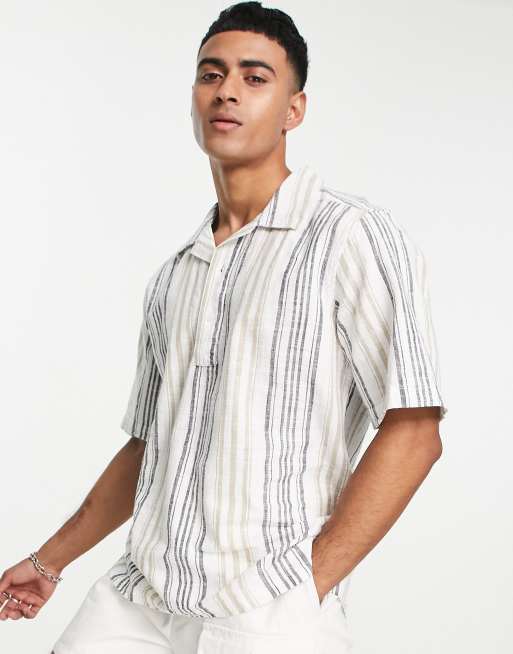 Only & Sons co-ord revere half placket shirt in navy stripe | ASOS