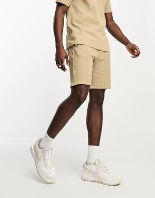 ONLY & SONS co-ord ribbed jersey short in beige-Neutral