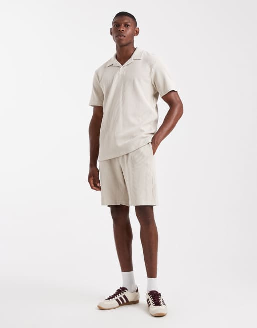 ONLY & SONS co-ord ribbed jersey short in stone, 2 of 5