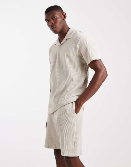 ONLY & SONS co-ord ribbed jersey short in stone, 3 of 5