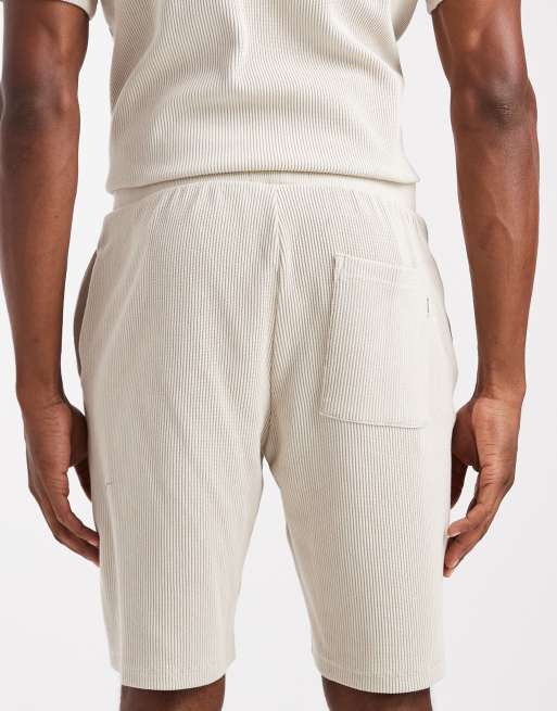 ONLY & SONS co-ord ribbed jersey short in stone, 5 of 5