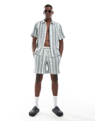Only & Sons - Co-ord set met wafeltextuur in witte en groene strepen - view 1