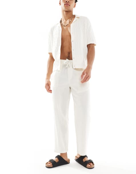 ONLY & SONS - Co-ord set van overhemd van kaasdoek met reverskraag in crème - view 1
