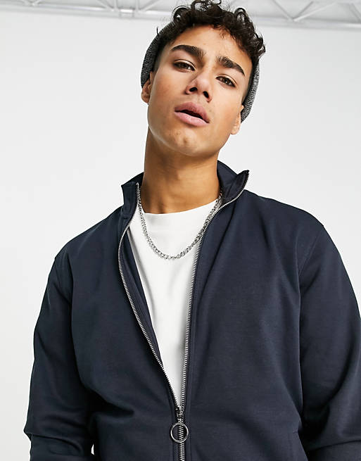 Only & Sons co-ord zip high neck sweatshirt with silver zip in navy