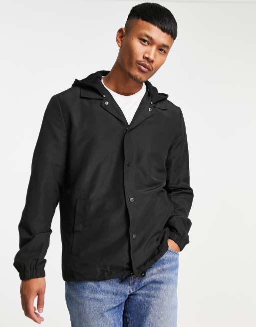 Only & Sons coach jacket with hood in black | ASOS