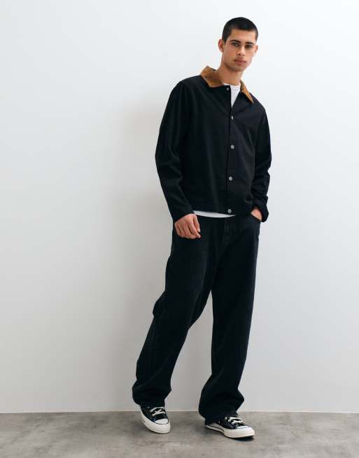 ONLY & SONS collar detail boxy jacket in black, 2 of 5