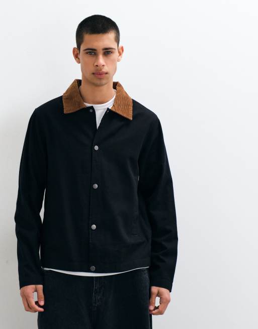 ONLY & SONS collar detail boxy jacket in black, 3 of 5