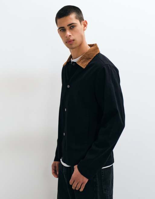 ONLY & SONS collar detail boxy jacket in black, 4 of 5