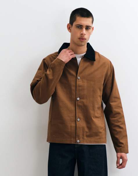 ONLY & SONS collar detail boxy jacket in brown - view 1