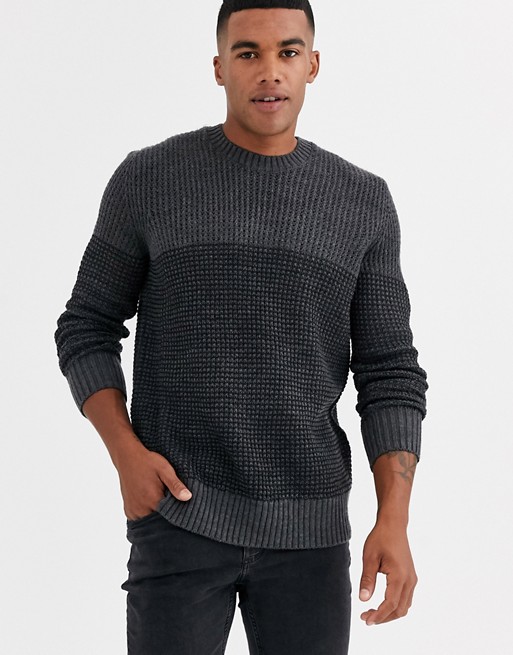 Only & Sons colour block knitted jumper in grey
