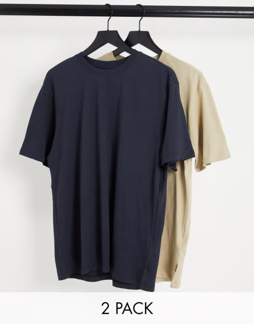 Only & Sons - Confezione da 2 T-shirt comode color pietra e blu navy