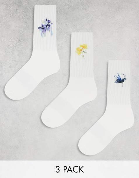 ONLY & SONS - Confezione da 3 paia di calzini bianchi con motivo floreale - view 1