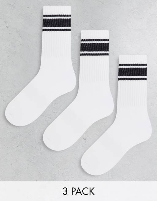 Only & Sons - Confezione da 3 paia di calzini da tennis neri e bianchi a righe 