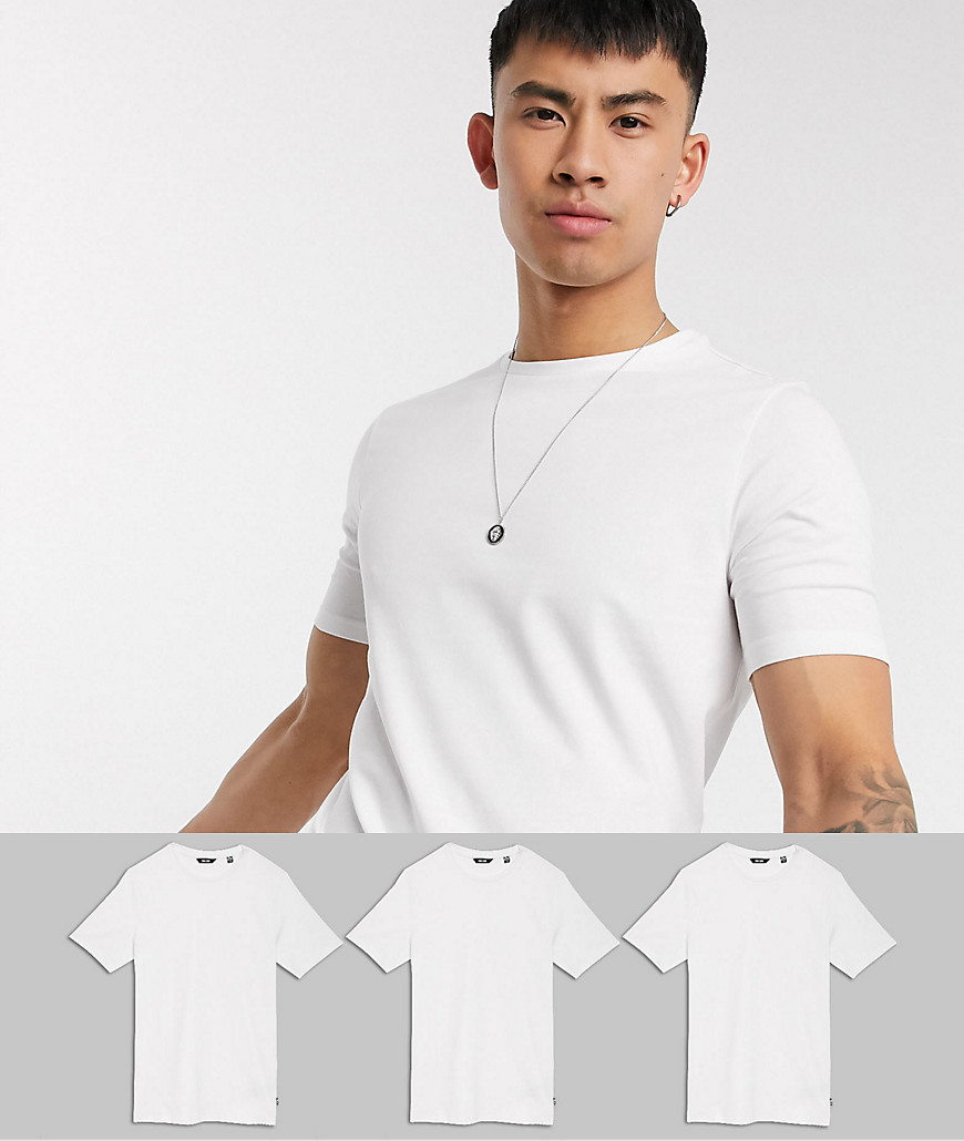 Only & Sons - Confezione da 3 T-shirt attillate bianche-Bianco