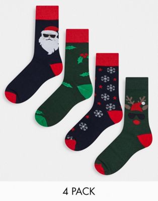 Only & Sons 4 pack christmas socks in navy - ASOS Price Checker