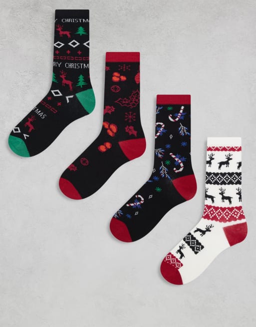 ONLY & SONS - Confezione da 4 paia di calzini natalizi con stampa multicolore