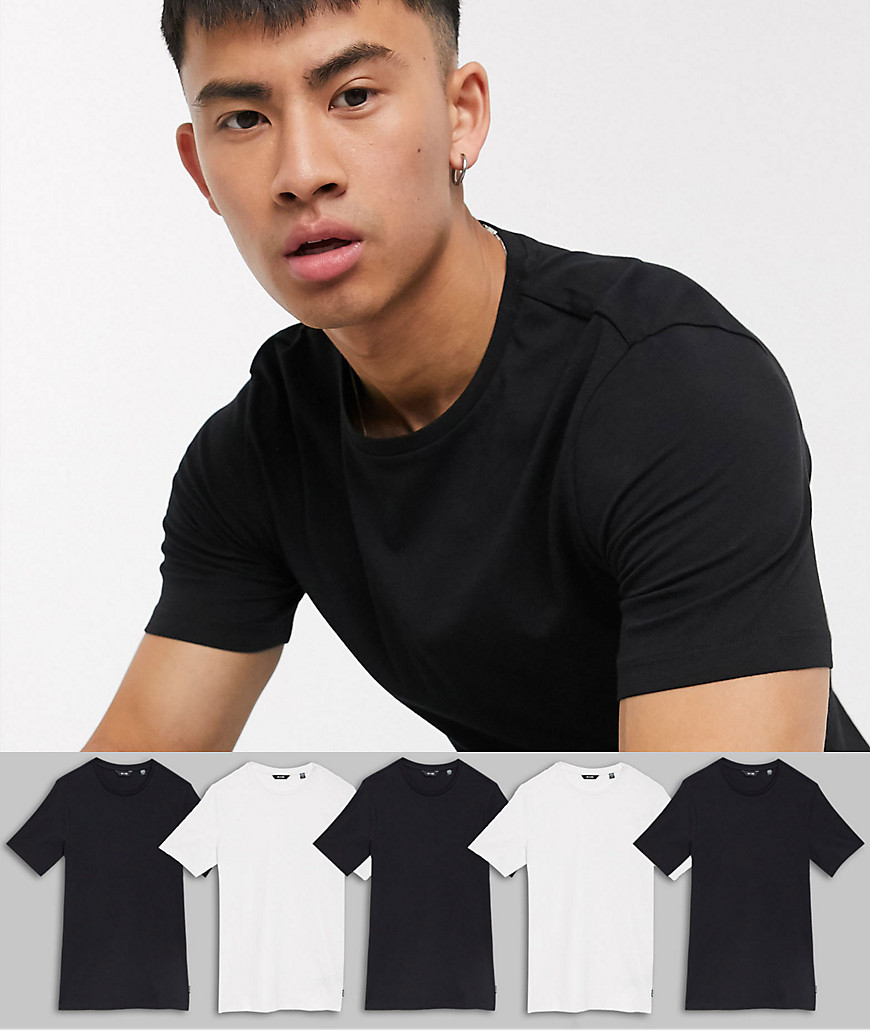 Only & Sons - Confezione da 5 T-shirt attillate color nero e bianco-Multicolore