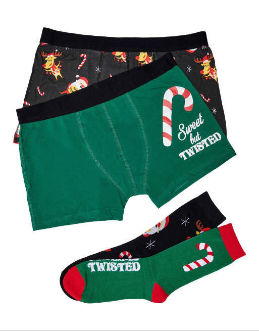 Only & Sons - Confezione regalo da 4 pezzi con boxer aderenti e calzini natalizi
