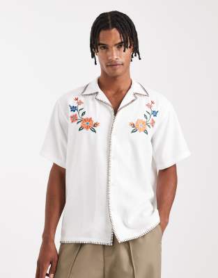 Only & Sons Contrast Stitch Embroidered Detail Shirt In White
