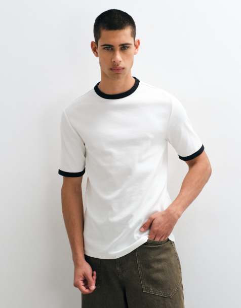 ONLY & SONS contrast trim t-shirt in white - view 1