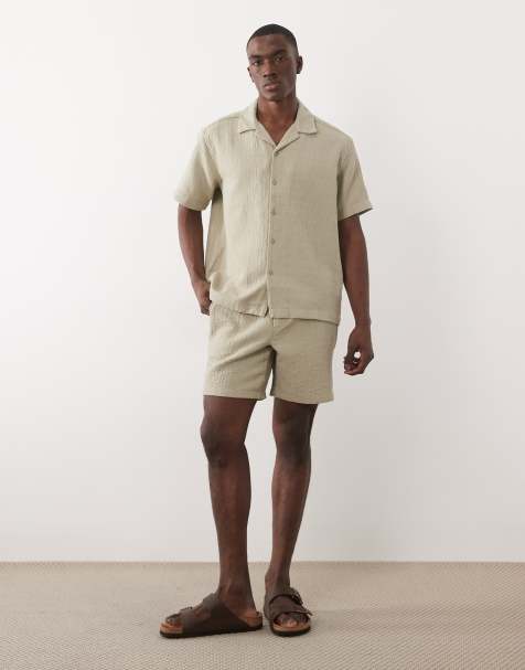 ONLY & SONS - Coordinato con pantaloncini e camicia verde salvia con colletto con rever - view 1