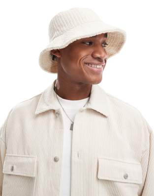 cord bucket hat in stone-White