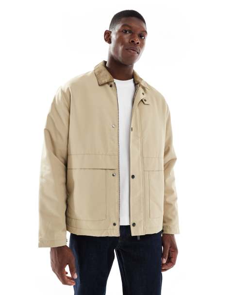 ONLY & SONS cord collar padded coach jacket in beige - view 1