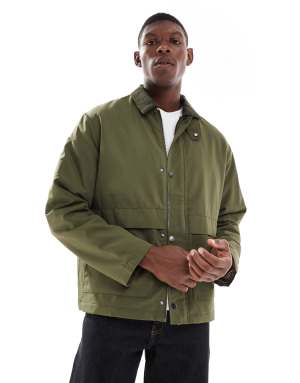 ONLY & SONS cord collar padded coach jacket in dark green