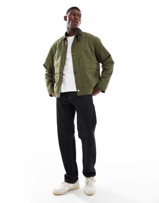 Only & Sons Cord Collar Padded Coach Jacket In Green