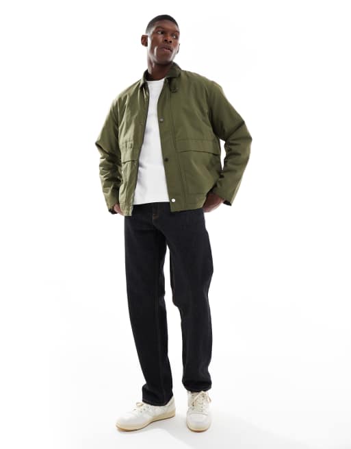 Only & Sons cord collar padded coach jacket in dark green | ASOS