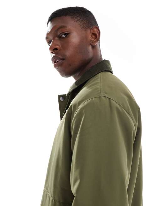 Only & Sons cord collar padded coach jacket in dark green | ASOS