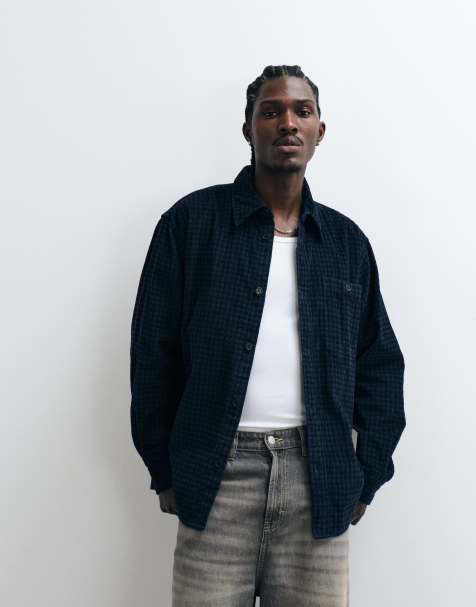 ONLY & SONS Cord-Hemdjacke in Marineblau kariert - view 1