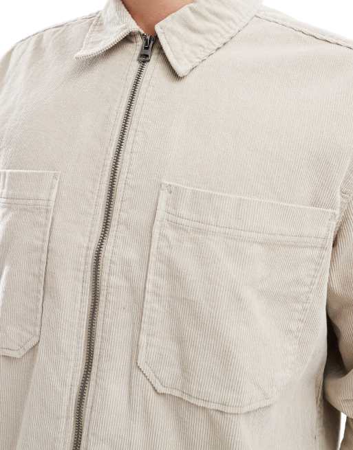 ONLY & SONS – Cord-Hemdjacke in Steinbeige mit Reißverschluss, 4 von 4