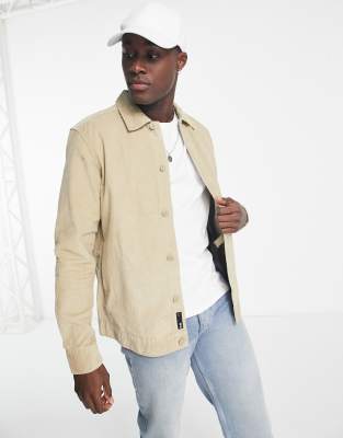 ONLY & SONS cord overshirt in beige-Neutral