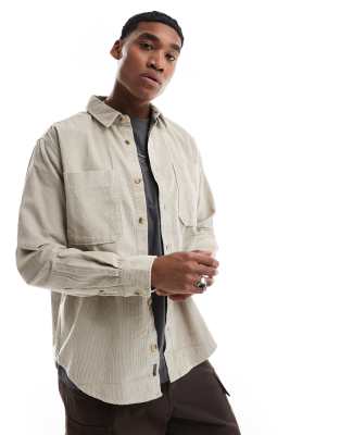 ONLY & SONS ONLY & SONS cord overshirt in beige-White