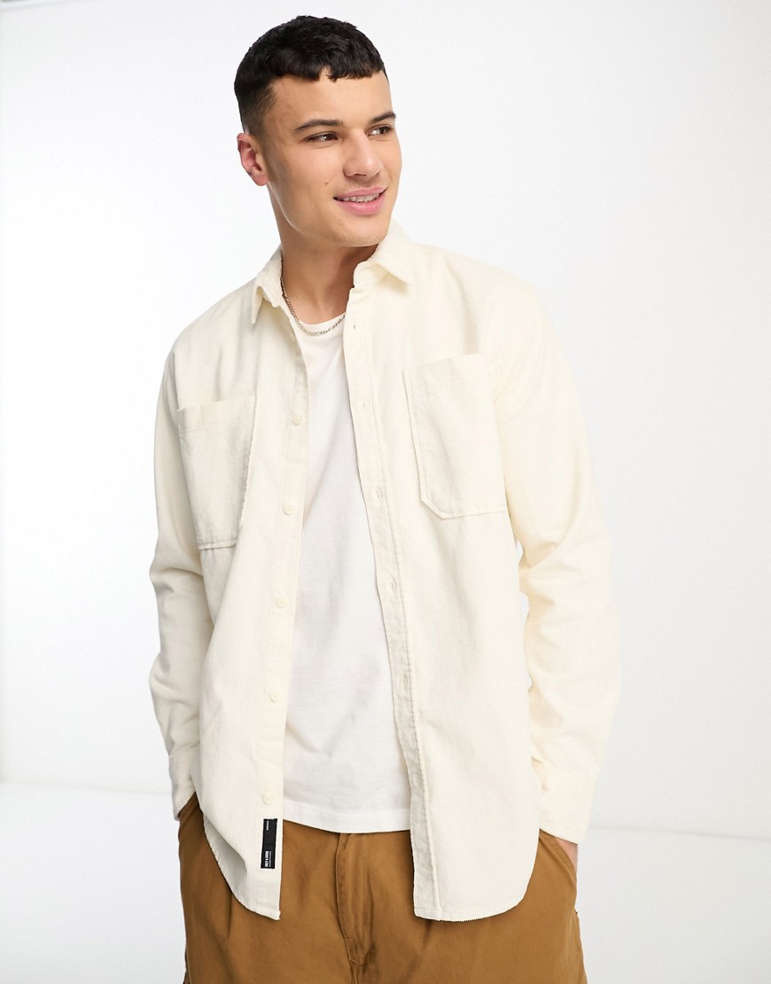 Only & Sons cord overshirt in cream-White
