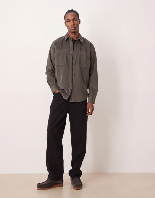 ONLY & SONS cord overshirt in dark sage, 3 of 5
