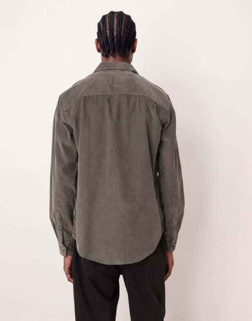 ONLY & SONS cord overshirt in dark sage, 4 of 5